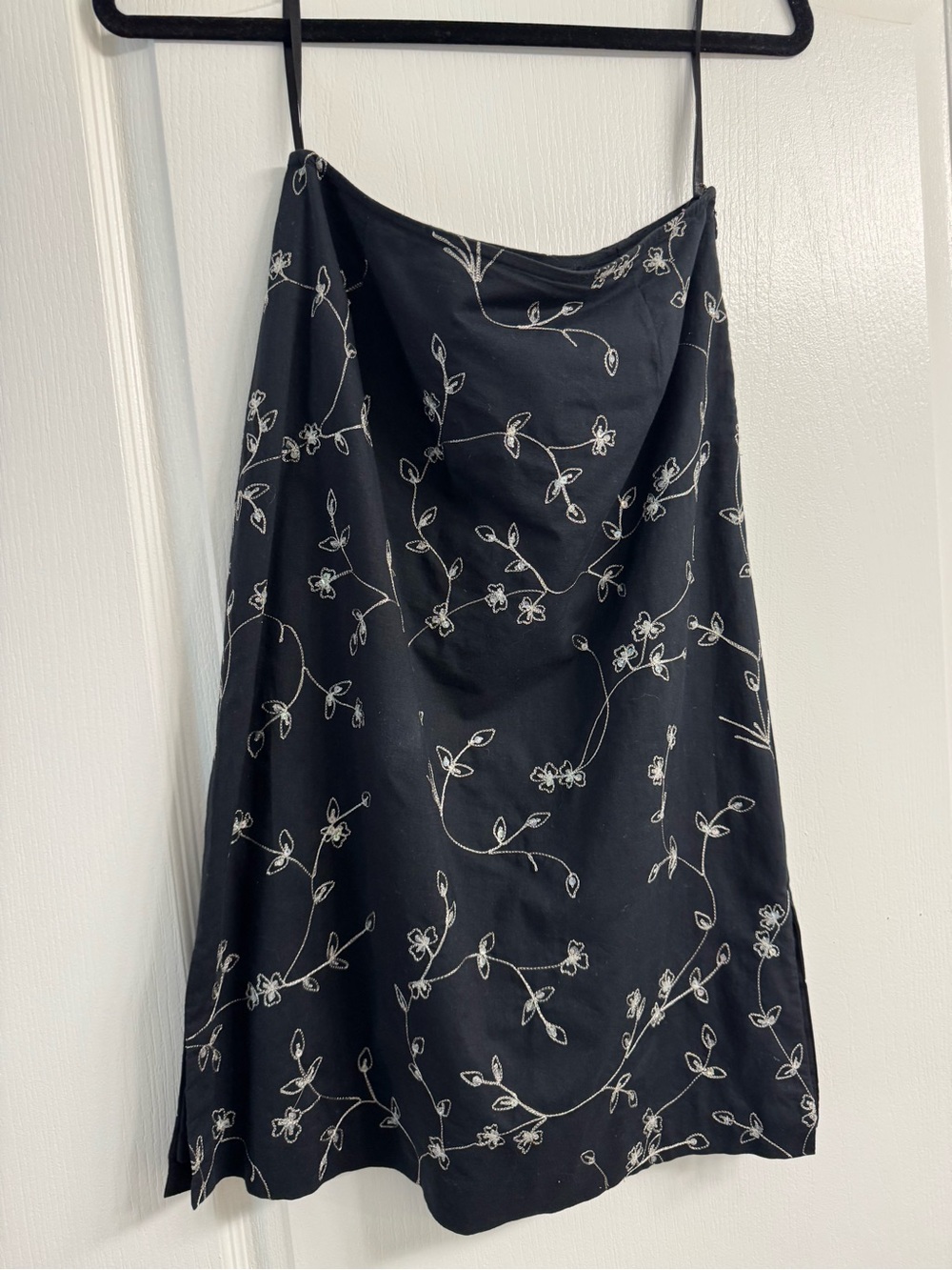 INC International Concepts Black Midi Skirt with White Floral Embroidery